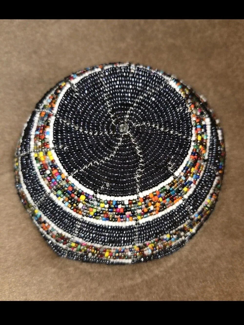 Handcrafted Glass Bead Basket Blue And Multicolor Scalloped Edge 5